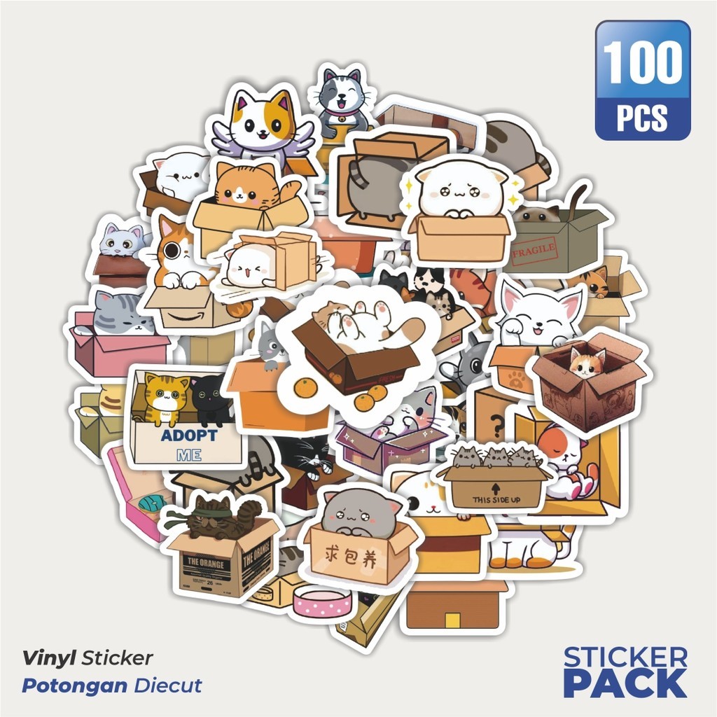 

MURAH 100 PCS Stiker Cat/Kucing Kawaii V2 Waterproof Aesthetic- Untuk Laptop, Motor, dan Helm - Paper Stationery Pack