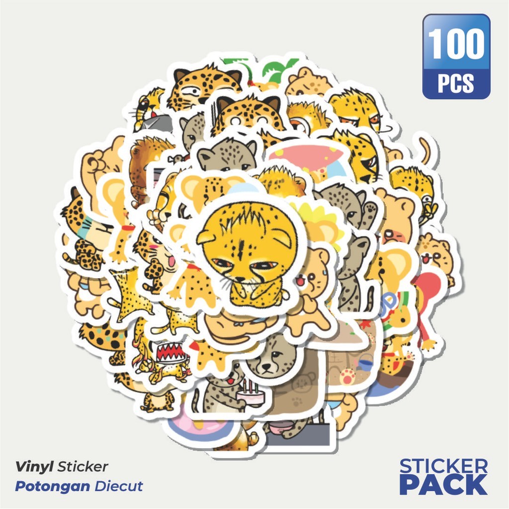 

100 PCS STIKER Cheetah [Citah/Kucing Besar] Waterproof Aesthetic- Untuk Laptop, Motor, dan Helm - Paper Stationery Pack