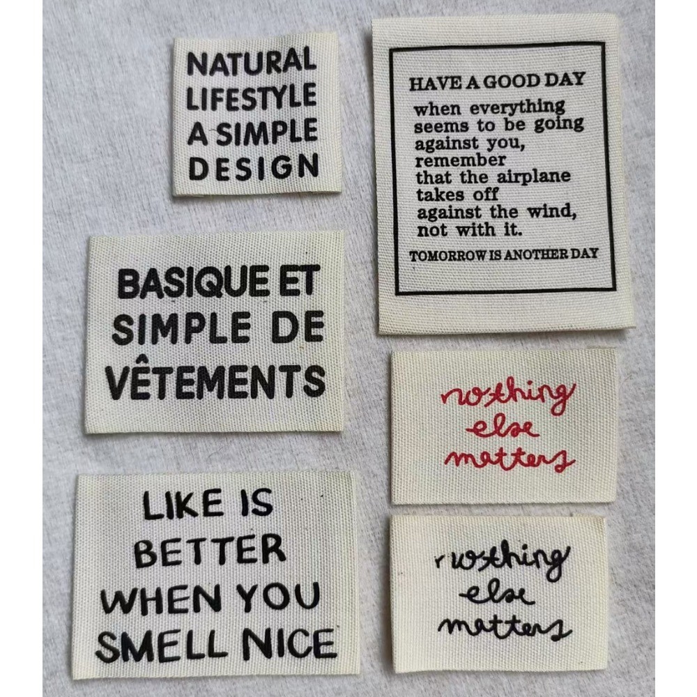 

Cotton Clothing Labels - DIY Handmade Sewing Tags with English Letters & Patterns - Fabric Labels for Garments, Apparel, Crafts