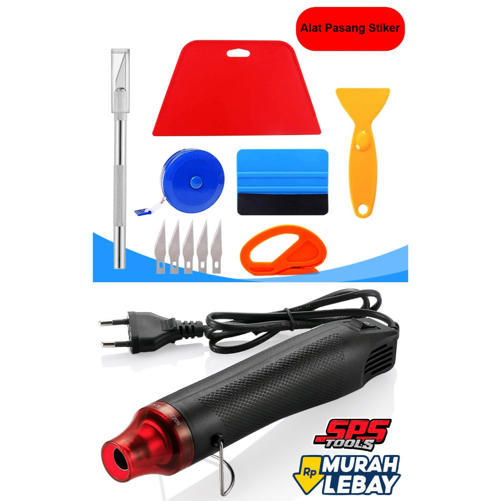 PAKET LENGKAP 12 pcs alat pasang stiker scrab scrap kafe hot gun heat gun portable alat pasang stick