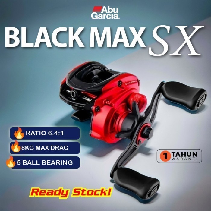 Abu Garcia BLACK MAX SX Baitcasting Reel 4+1BB Drag 8Kg Ratio 6.4 Long Casting Fishing Reel -  BLACK