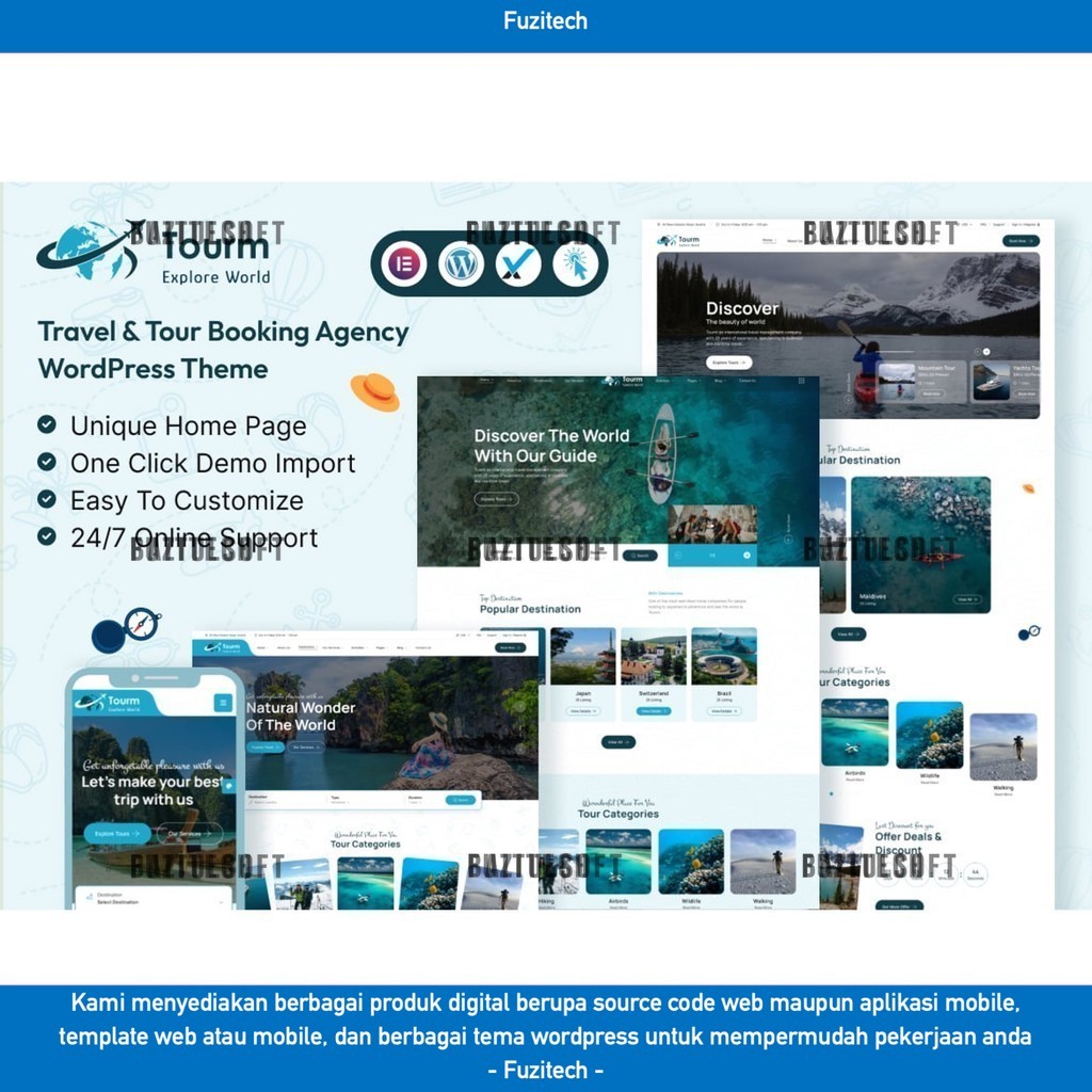WORDPRESS THEME TOURM- TRAVEL & TOUR BOOKING AGENCY WORDPESS    D5029 TEMPLATE WEB BY FUZITECH ORIGI