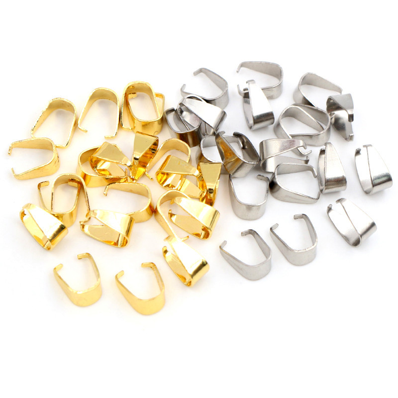 

100pcs Stainless Steel Gold Plated Pendant Pinch Bail Clasps Necklace Hooks Clips Connector For DIY Jewelry Making Findings