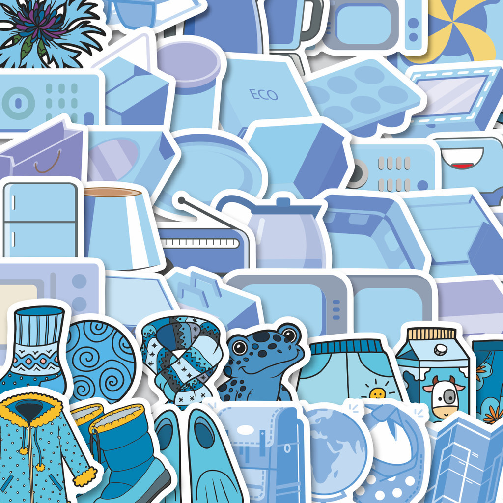 

Stiker Cutting Pack Stiker Object Warna Biru Isi 100Pcs Series Aesthetic Lucu Keren Untuk Koper Bahan Vynil