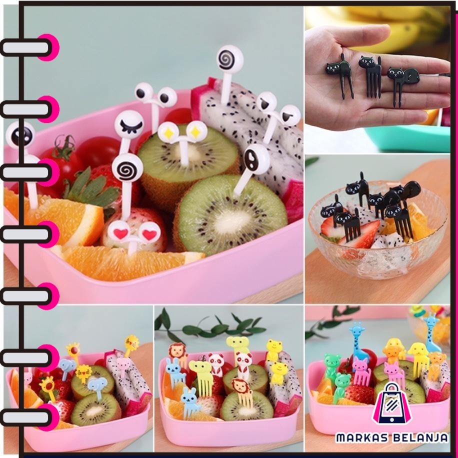 MARKAS HL0654 Garpu Buah Mini Set 10pcs Kartun Binatang Peternakan - Garpu Bento Buah Motif Animal -