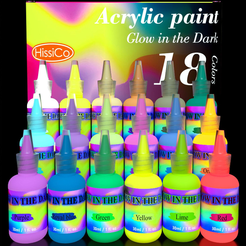 

30ml/18-color Fluorescent Acrylic Pigment Brightly Colored and Shines At Night for Create Works of Art with Luminous Effects