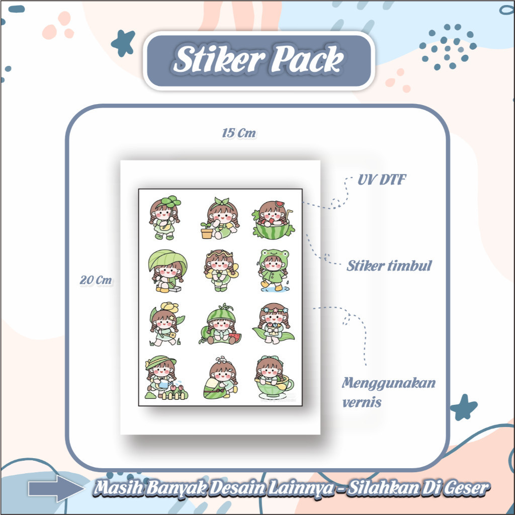 

Stiker Sticker Setiker Setikker Pack UV DTF Motif Momo Kawai 2 Hijau Biru P25