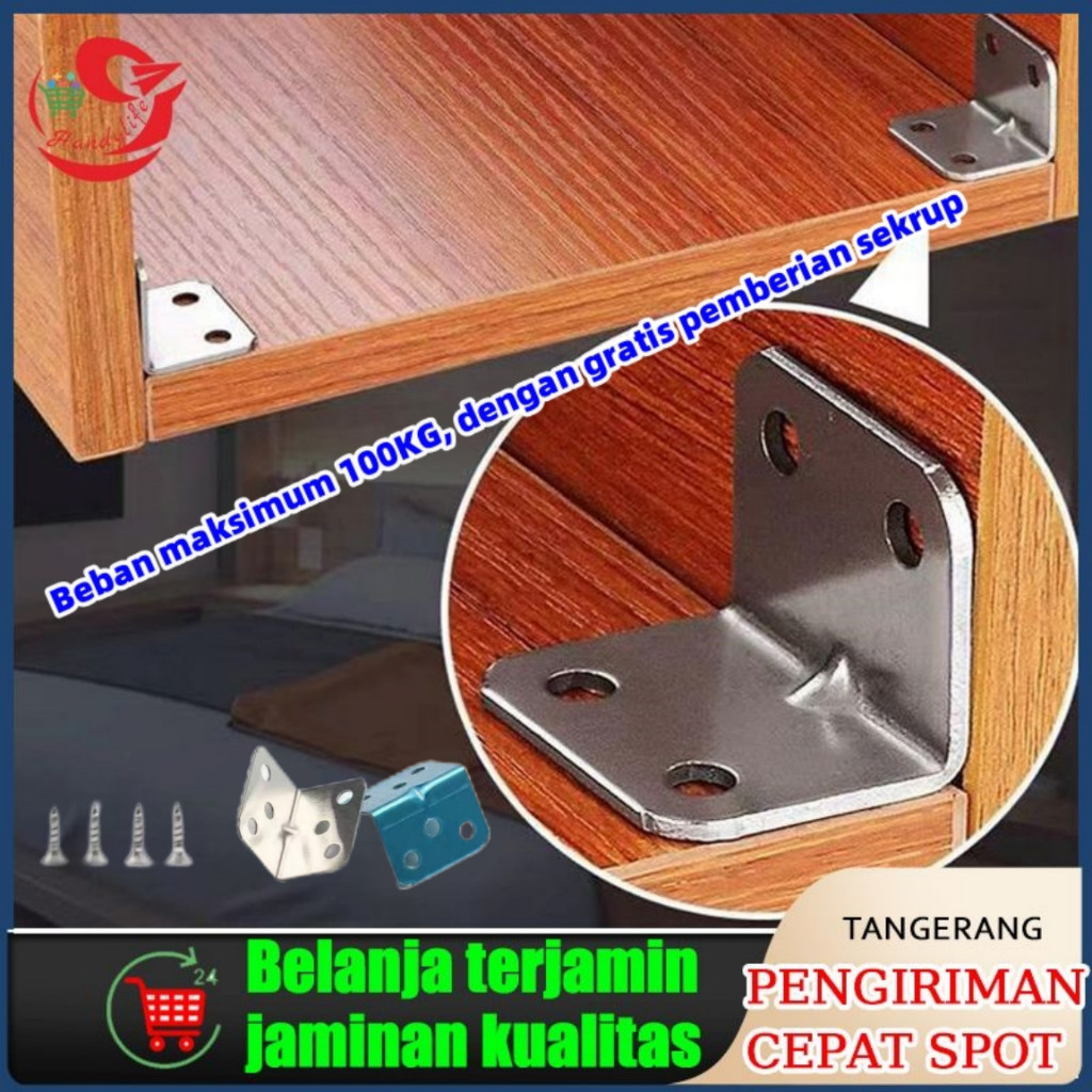 100pcs Bracket Siku Ambalan L Stainless Plat Siku L/Plat Siku Ambalan L/Siku L Penahan Ambalan Rak