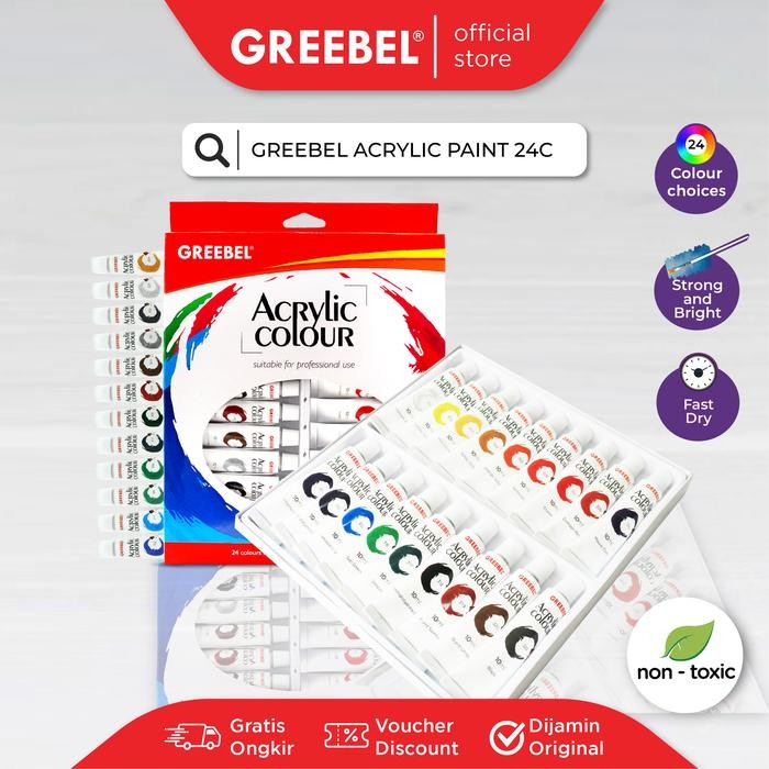

GREEBEL Cat Lukis Akrilik Set 24 rna / Cat Akrilik Kanvas Lukis 24 rna 10 ml (CAT AKRILIK 24 RNA X 10 ML) / Acrylic Paint / Canvas Paint Acrylic Color 10 ml - AKRILIK 24 X 10 ML