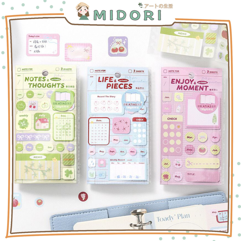 

[MIDORI] 3Sheets STICKER LIFE RECORD BOOK SERIES PET Mini DIY Diary Jurnal BUJO Planner Deco Stiker Hias - B0538