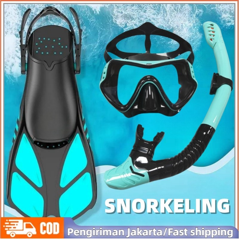 ESPECIALCOD Snorkeling Set Lengkap Peralatan Menyelam Diving Masker Selam Tabung Pernapasan Sirip