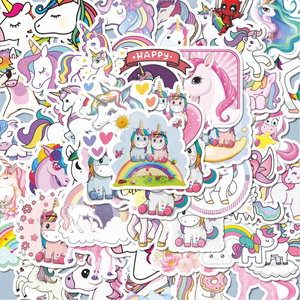 

100PCS Lucu Stiker Rainbow Unicorn [Unicorn Pelangi] Stiker Aesthetic Stiker Anti Air Stikers Berperekat Waterproof sticker decal buat Motor Helm Buku Journal Koper Casing HP Laptop Botol Minum Hadiah anak