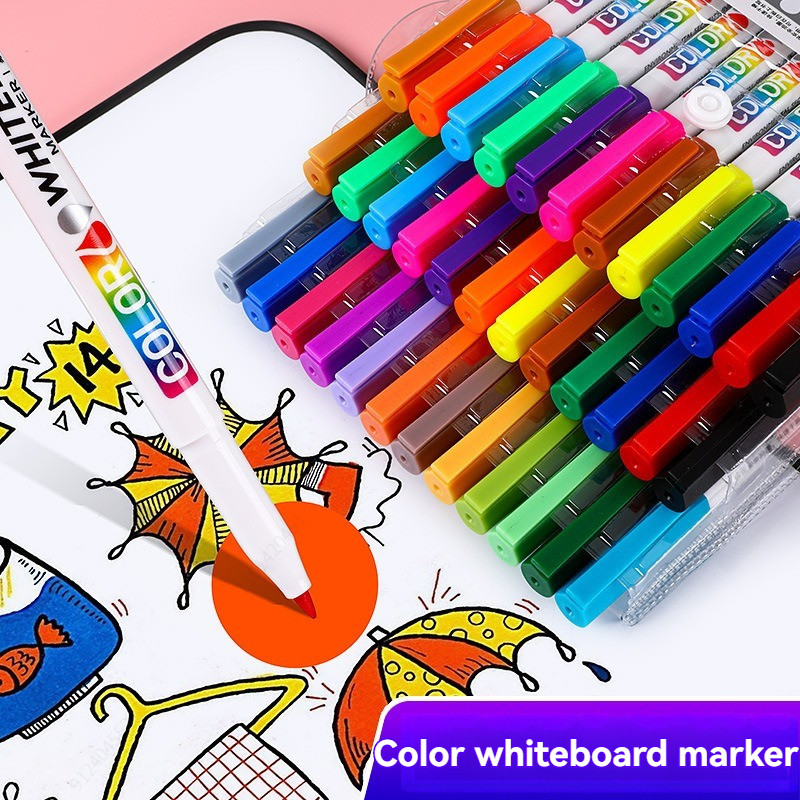 

12/24Colors Dry Erase Markers Whiteboard Marker Pen Office School White Board Stationery Fine Tip Colored Pens
