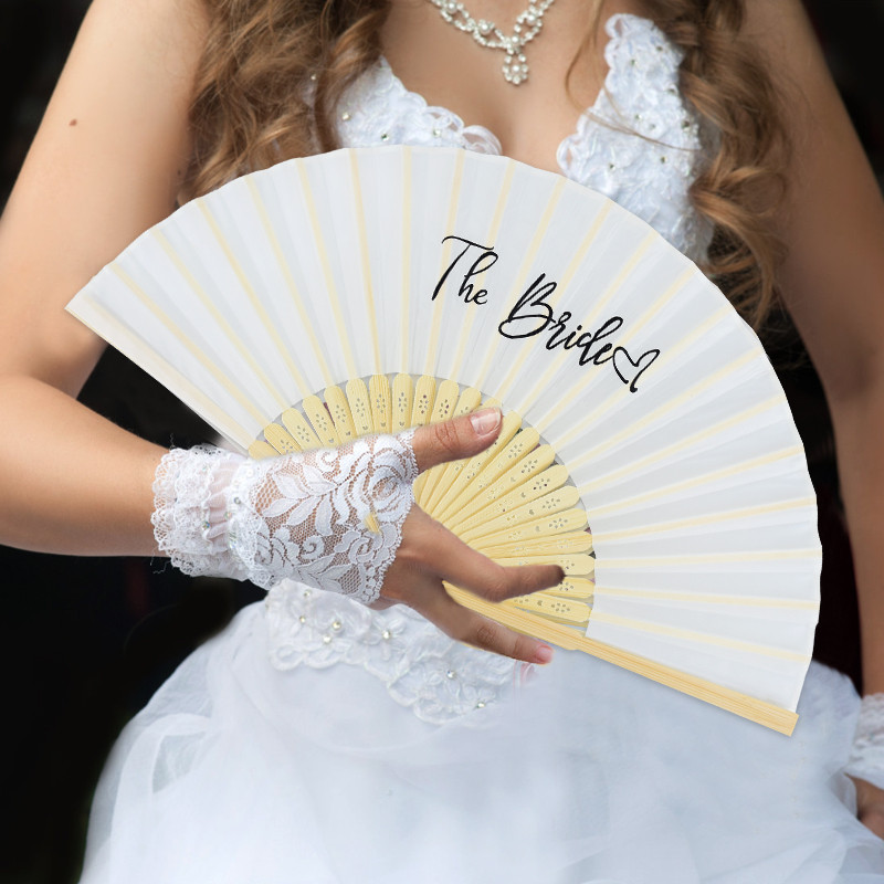 

White Black Bride Bridesmaid Folding Fan Bamboo Hand Fan Foldable Party Wedding Souvenir Gifts Engagement Party Decor Supplies