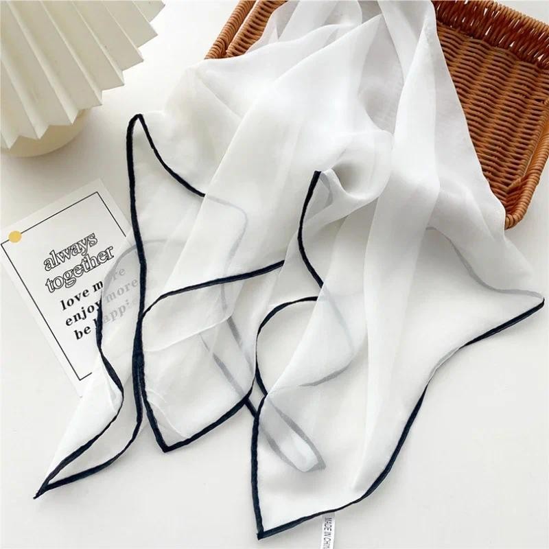 

Solid Color Handkerchief Cotton Silk Neck Scarves For Women Small Shawls Bandana Head Scarfs Female Square Hairband Hijab Scarf