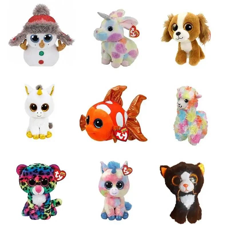 15cm Ty Beanie Cute animal Big Eyes filling Plush Toys Dog Leopard Alpaca Cat  Fish Unicorn Bunny ki