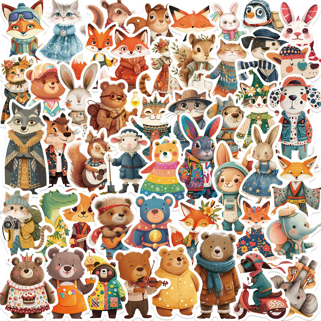 

50Pcs Cartoon Zoo Wild Animals Stickers Aesthetic DIY Toy For Phone Skateboard Laptop Fridge Car Decals Fairy Tale Sticker