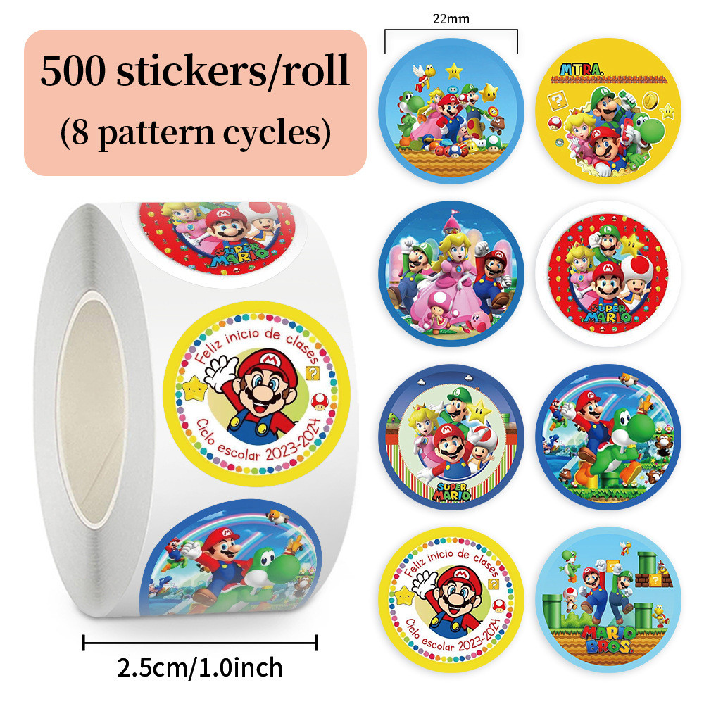 

500PCS Super Mario Bros Roll Stickers Anime Cartoon Diy Label Luggage Graffiti Decals Cartoon Kids Party Candy Sticker Decor