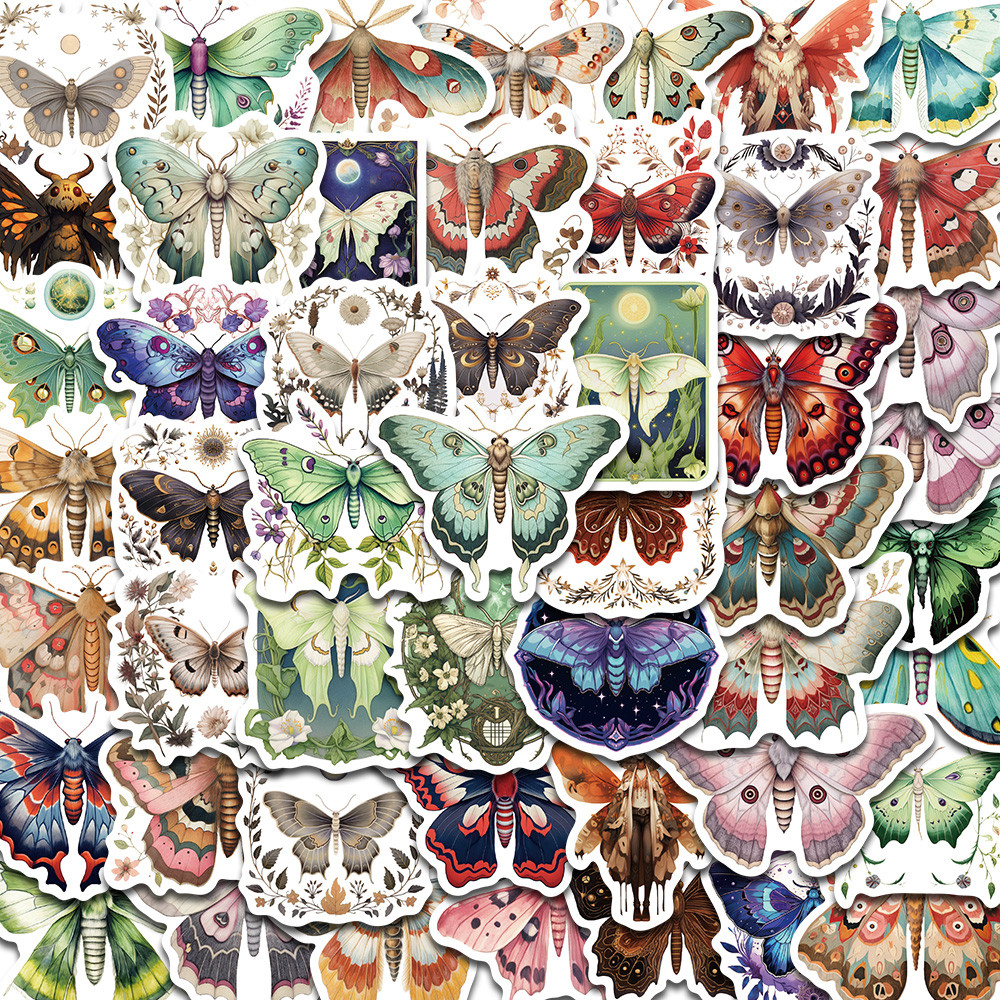 

50PCS Colorful Moth With Sharp Edges Stickers Kawaii Cartoon Good Harvest Photocard Graffiti Waterproof Scrapbook Diary Sticker