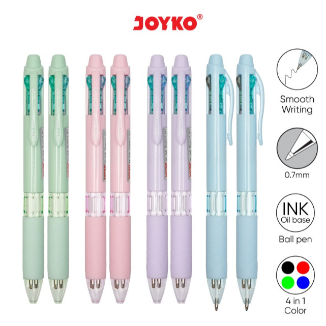 

( DAPAT 1 PCS ) BOLPEN JOYKO QUACO 4 WARNA BP-348 / Pulpen Bolpoin Joyko Quaco Cetek 4 WARNA BP-348