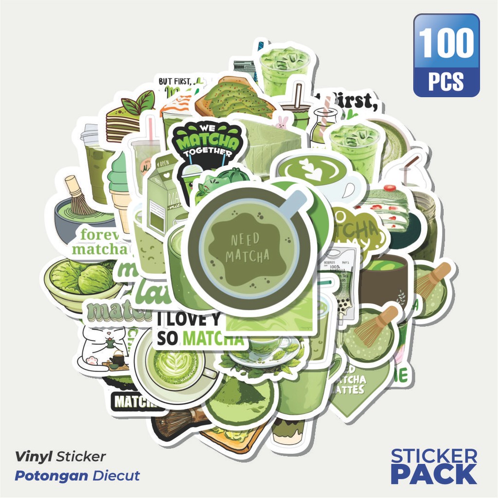 

Super Hemat! 100 PCS Stiker Minuman Matcha Waterproof Aesthetic- Untuk Laptop, Motor, dan Helm - Paper Stationery Pack