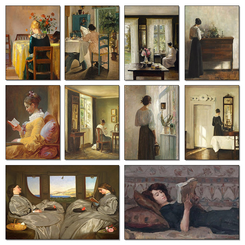 

Woman Reading Antique Oil Painting on Canvas Posters Print Vintage Wall Art Pictures Victorian Ladies Gallery Art Home Decor