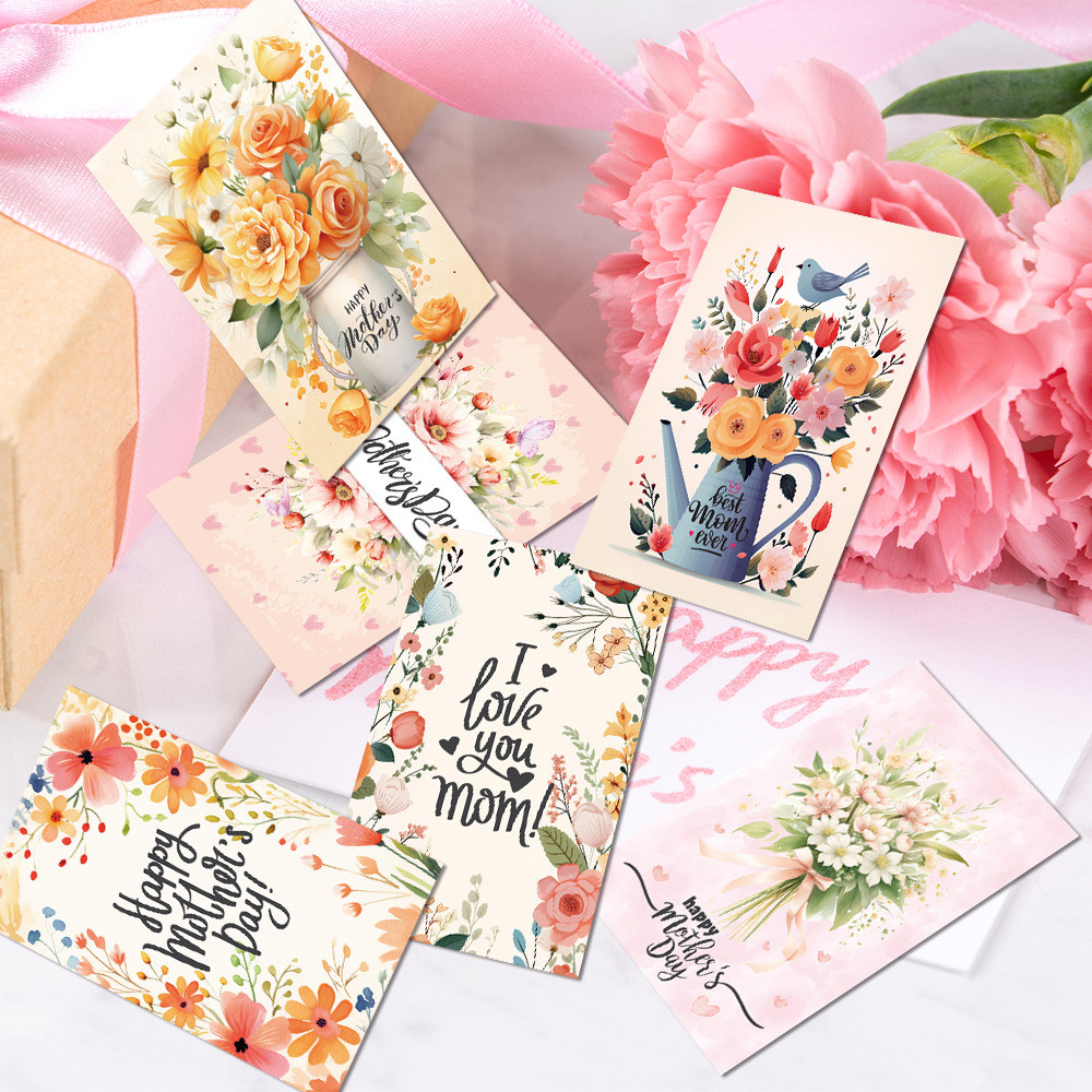 

12pcs New Mother's Day Theme Flowers Single Sided Handwritten DIY Postcard Party Invitation Cards For Mom