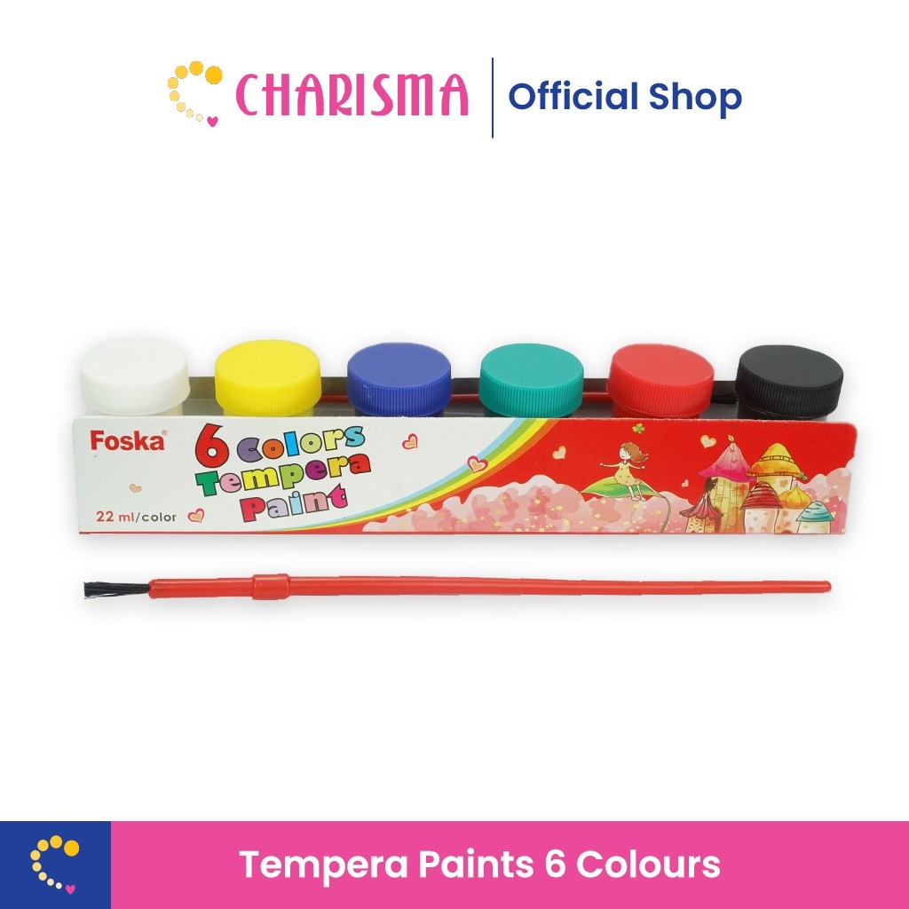 

Charisma Tempera Washable Paint 22ml x 6 Warna - Foska Tempera Washable Poster Paint - Washable Finger Paint Non Toxic Hand Painting Cat Tangan