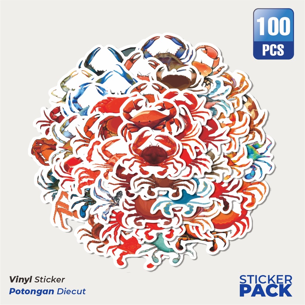 

Super Hemat! 100 PCS Stiker Stiker Crab Series [Kepiting] Waterproof Aesthetic- Untuk Laptop, Motor, dan Helm - Paper Stationery Pack