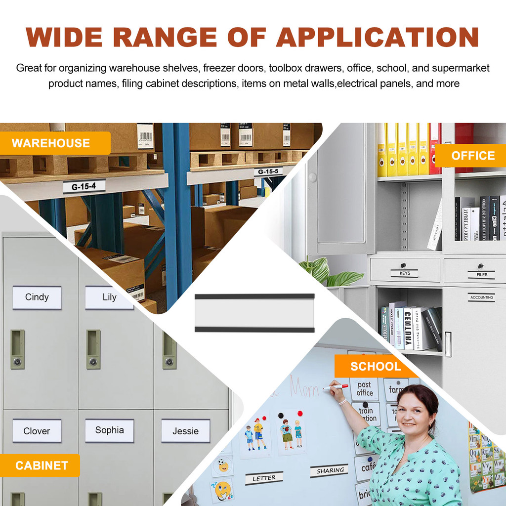 

T85C-100 Pack Magnetic Label Holder C Channel Magnetic Labels Magnetic Data Card Holder With Clear Plastic Protector