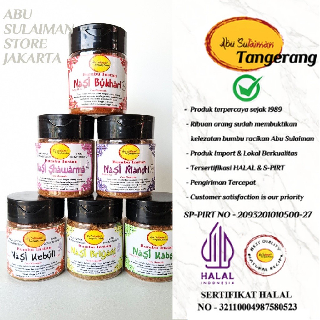 

Ekslusif! Bumbu Kebuli Briyani Mandhi Kabsah Bukhari Shawarma Instant Abu Sulaiman Kemasan Botol / Spice Bottle Pack
