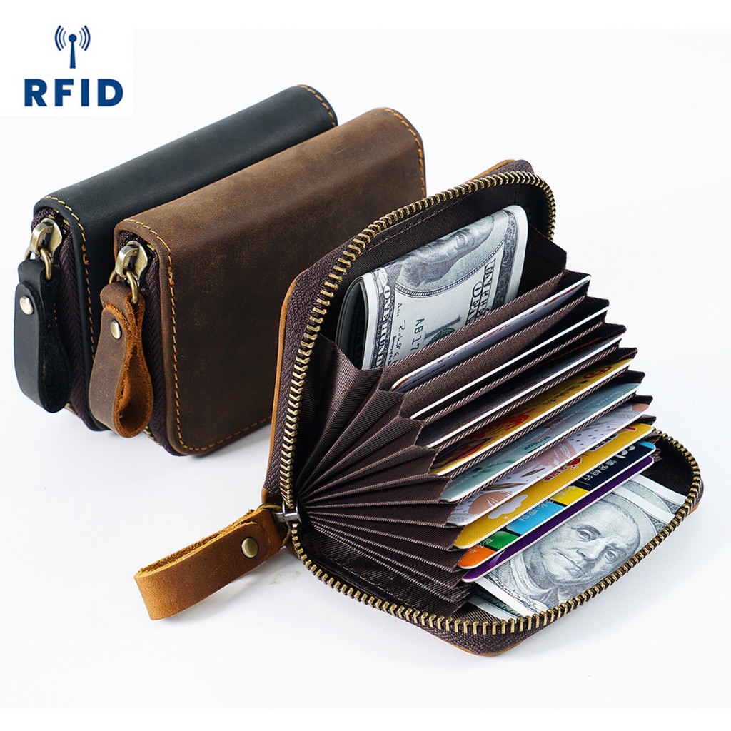 

Leather RFID Blocking Credit Card Holder - Stylish Accordion Design Wallet with 11 Card Slots & Change Coin Pocket for Women Men