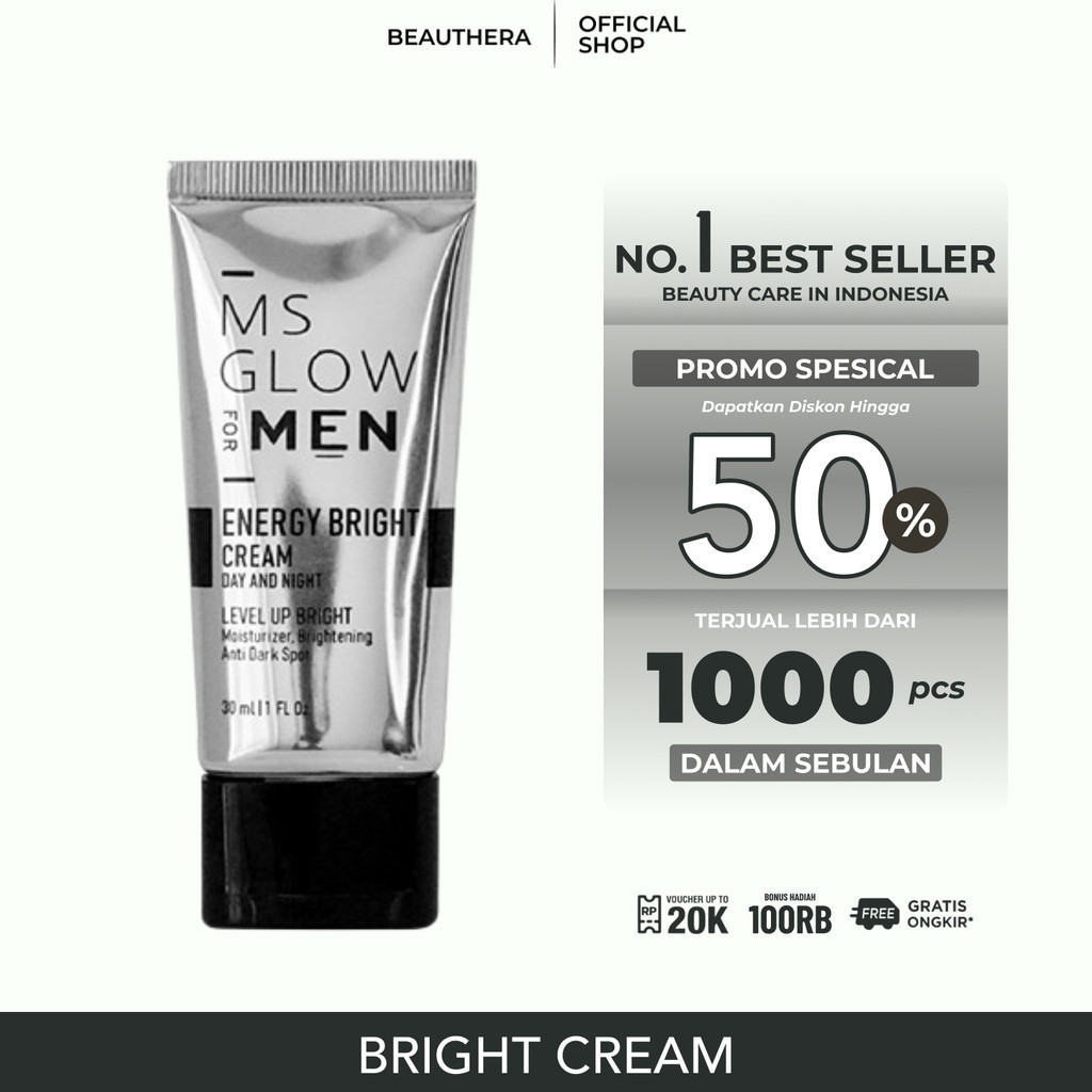 MS Glow Men Energy Bright Cream Pemutih Wajah Glowing Cepat Pria Ms Glow For Men Krim Wajah Kusam Gl