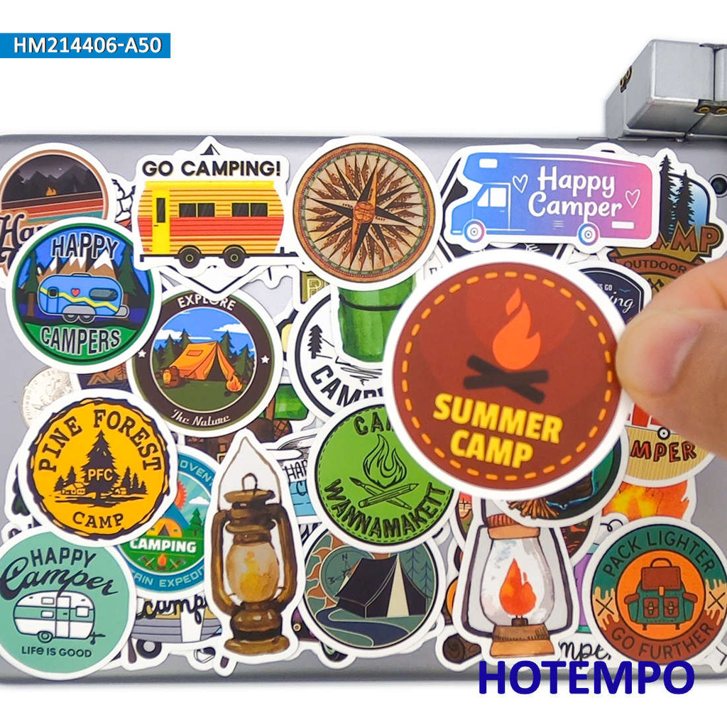 

50Pieces Camper Stickers Go Camping Explore Wild Hike Outdoor Travel for Phone Scrapbook Luggage Bike Skateboard Laptop Sticker