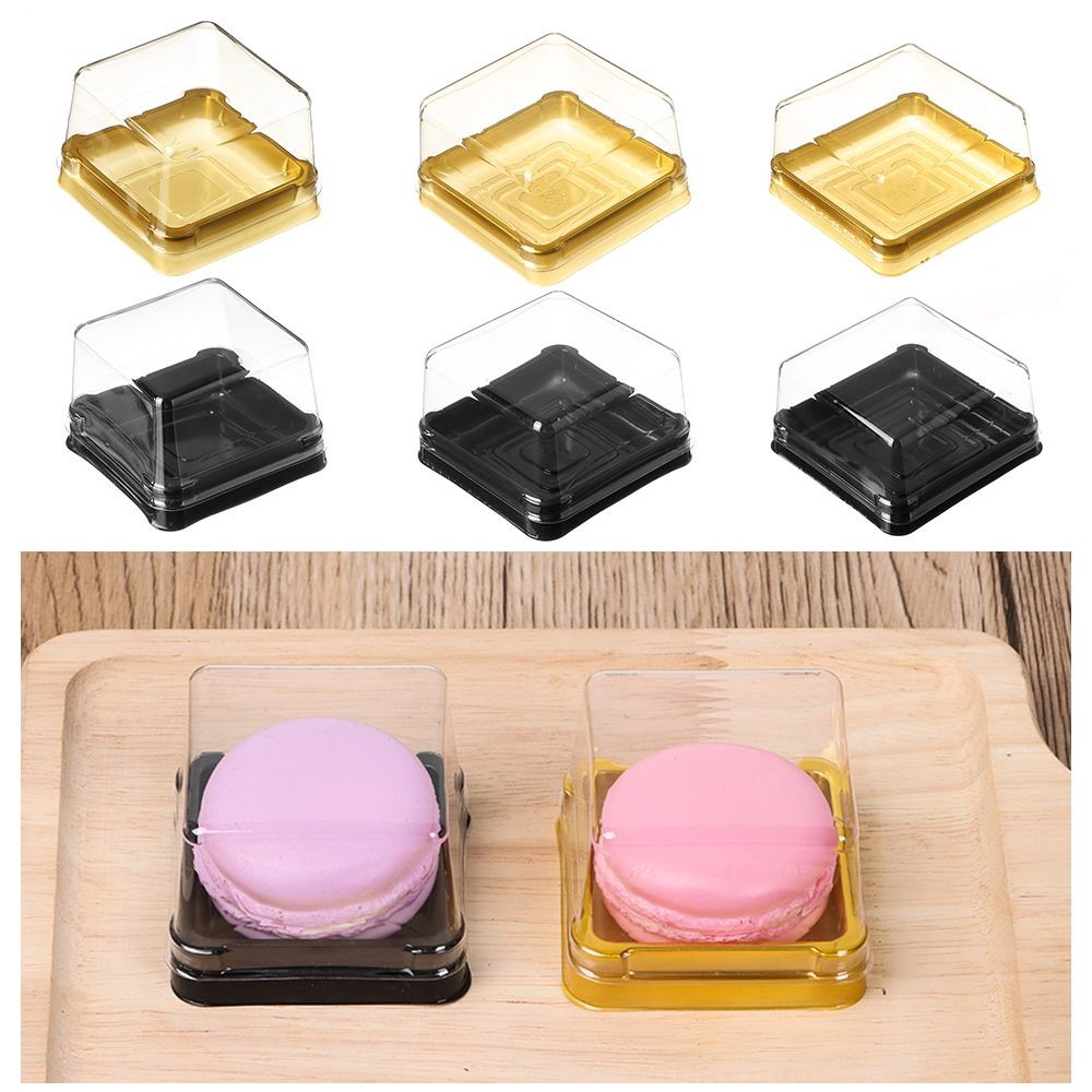 

50pcs Plastic Square Moon Cake Boxes Egg-Yolk Puff Container Golden Packing Box Multi Size
