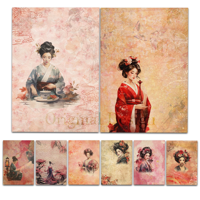 

Rice Paper Original Design WuleeGifts Japanese B Retro Scrapbooking Decoration Vintage Junk Journal S25032002 8PCS Craft Papers
