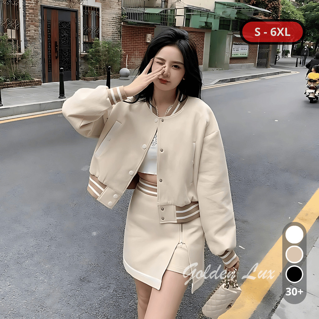 Jaket Vintage Crop Top Wanita - Jaket Crooped Wanita Korean Style Oversize Jumbo LD 120 130 140 150