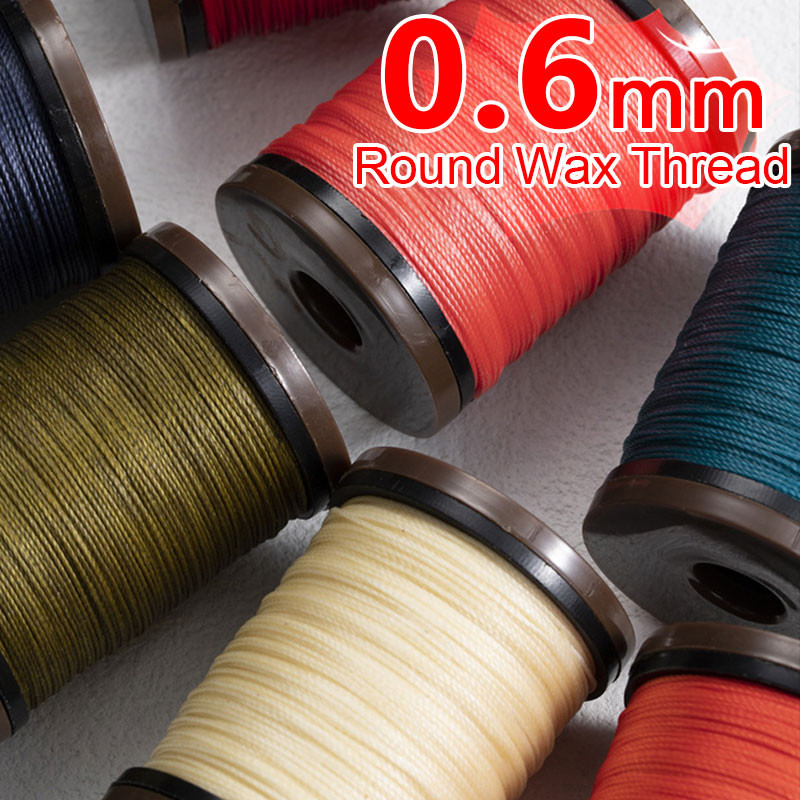 Round Waxed Thread 0.6mm Diameter for Leather Craft Polyester Cord Wax Coated Strings Braided Wallet