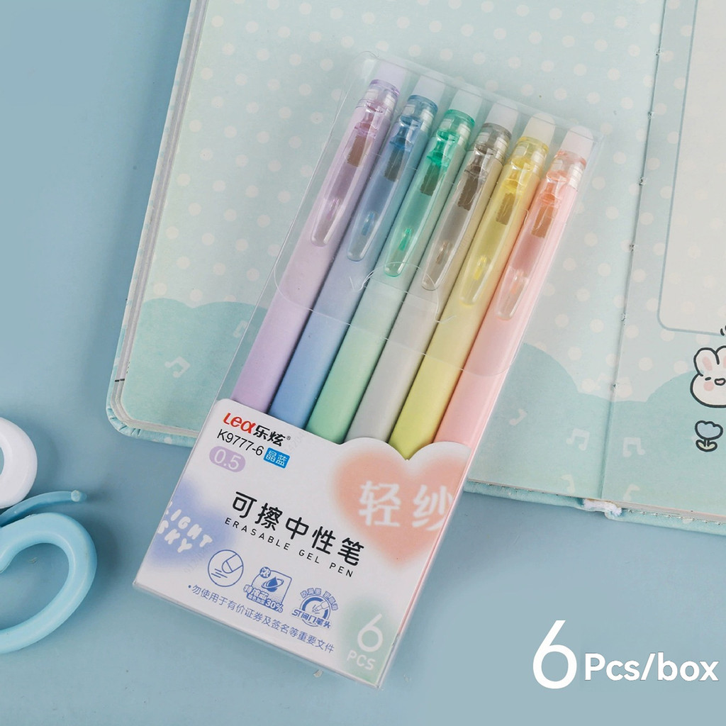 

6Pcs/Set Erasable Gel Pens Kawaii 0.5mm Blue/Black Ink Quick Drying ST Gel Pen Stationery School Supplies for Office Student