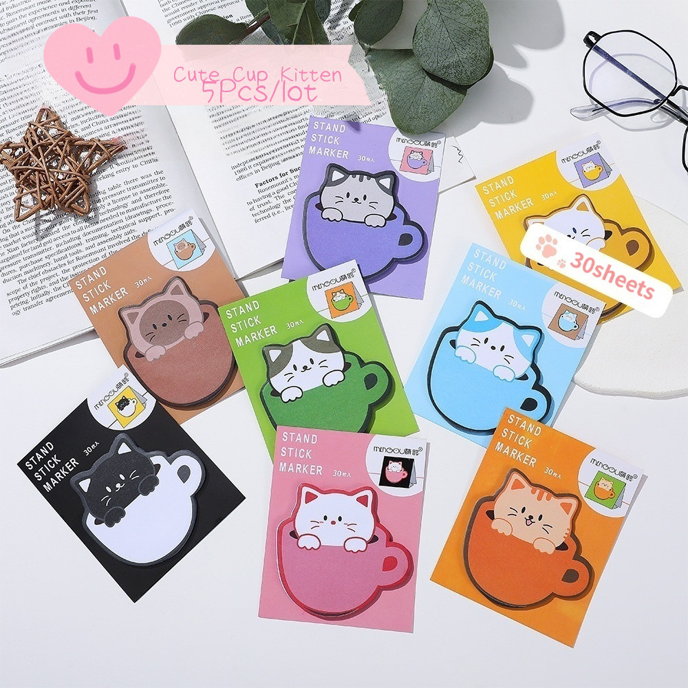 

5Pcs/Lot Kawaii Cup Cat Memo Pad Message Stickers Cute Cartoon Sticky Note Book Decorative Notepad School Office Stationery