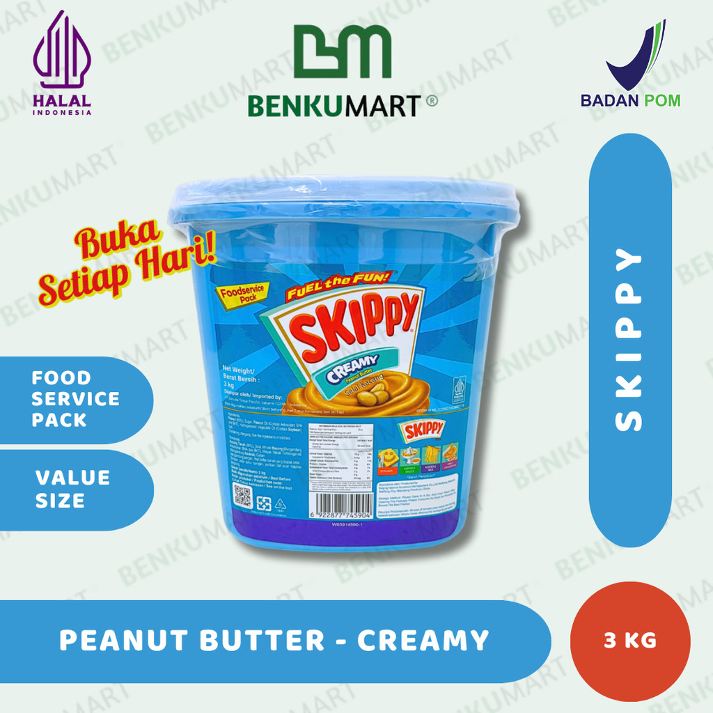 

Skippy Peanut Butter Creamy (3 Kg) | Selai Kacang Halus Import | Food Service Pack Jumbo