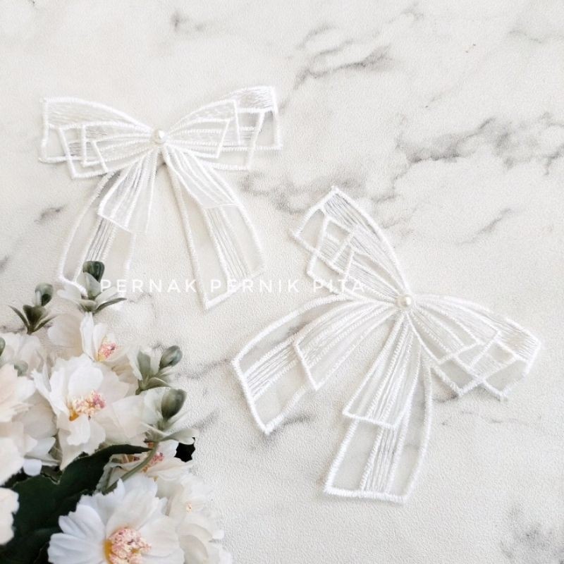 Aplikasi Brokat Bordir Pita 2 Layer Renda Lace Elegan – Aksen Jahit Tempelan Dekorasi Baju, DIY, Cra