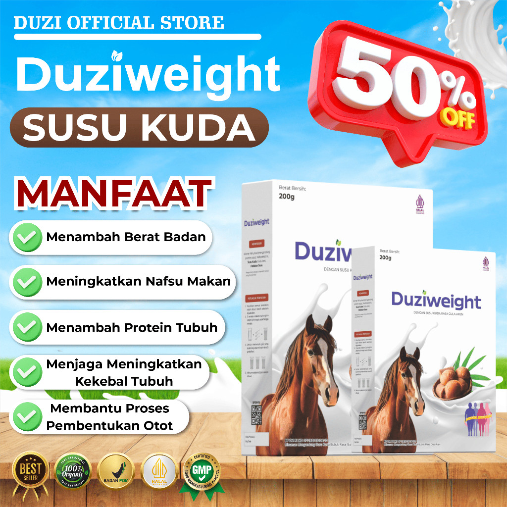 

Duzi Weight Susu Kuda Penggemuk Badan Penambah Nafsu Makan Penambah Berat Badan Nutrisi Tubuh Alami 200gr