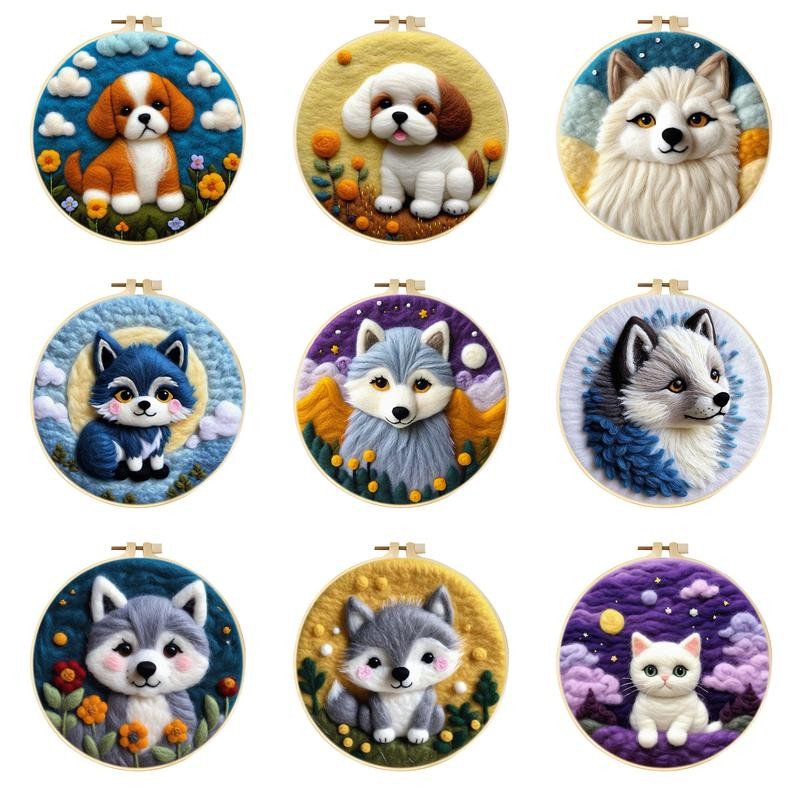 

CHENISTORY Needle Felting Painting Dog Wolf Wool Embroidery Kit Handicraft Needle Felting Painting Animal Kits Beginners Home