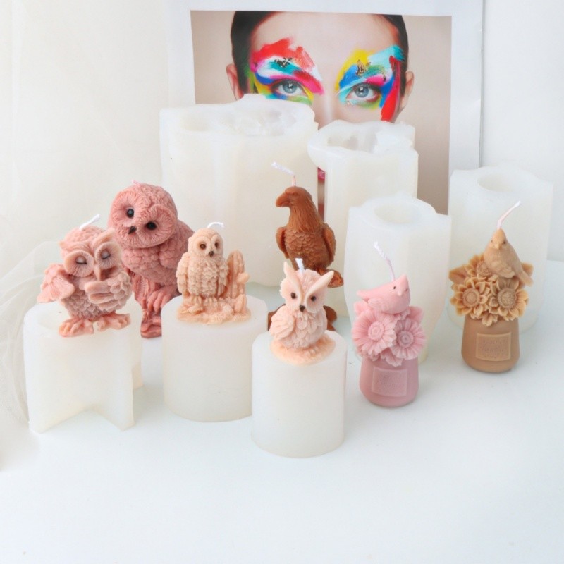 

3D Easter Owl Sculpture Candle Mold Animal Eagle Statue Silicone Mold Sunflower Bird Plaster Resin Decorative Craft Home Gift
