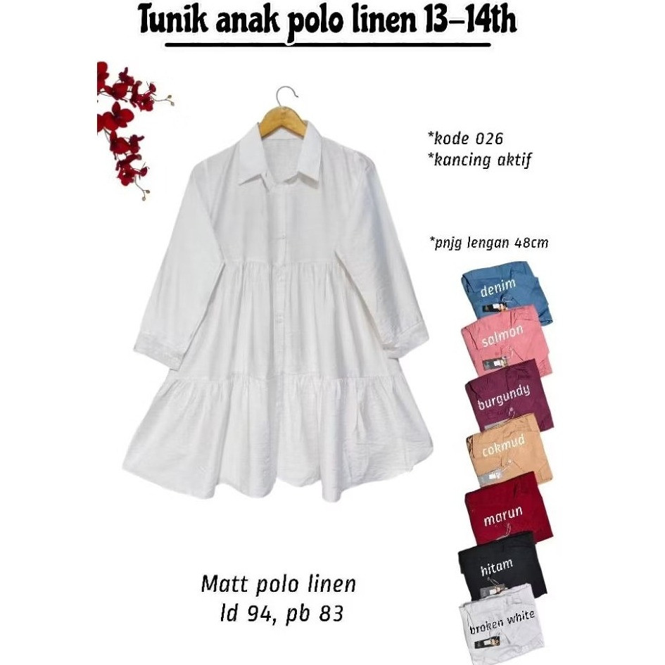 Semi Tunik Polo Linen Anak Tanggung 13-14 Tahun & Dewasa kode 026 - Tunik anak