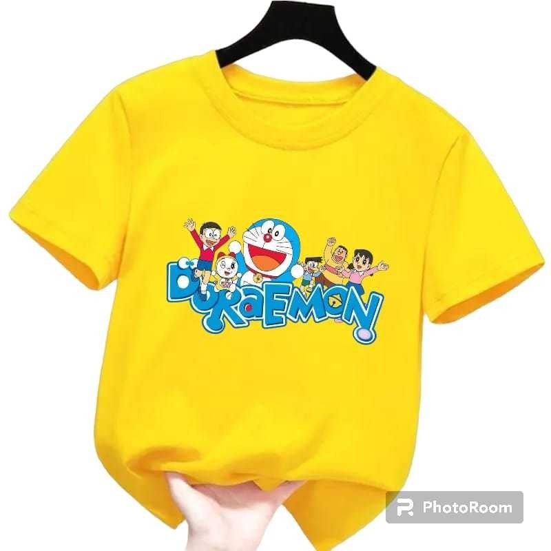 Kaos oblong distro pakaian anak laki laki dan perempuan unisex baju harian motif Doreamon usia 2 sam