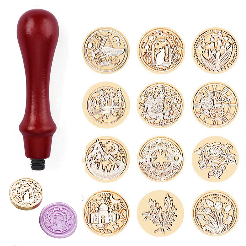 

Wax Seal Stamp Sealing Wax Stamp Retro Wax Seals Kit Waxs Stamp for Wedding Star Sky Lotus Rose Pattern Waxs Beads HZ001