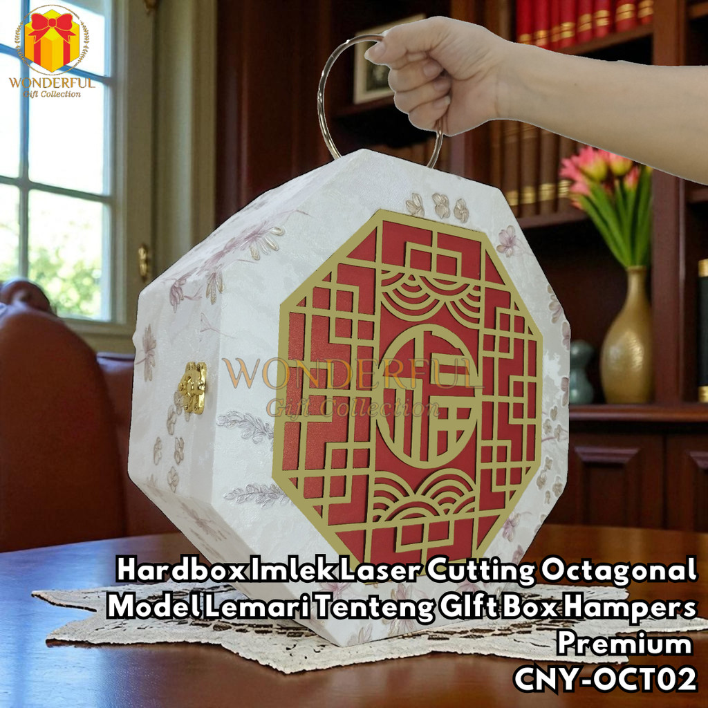 

Hardbox Imlek Laser Cutting Octagonal Model Lemari Tenteng GIft Box Hampers Premium CNY-OCT02
