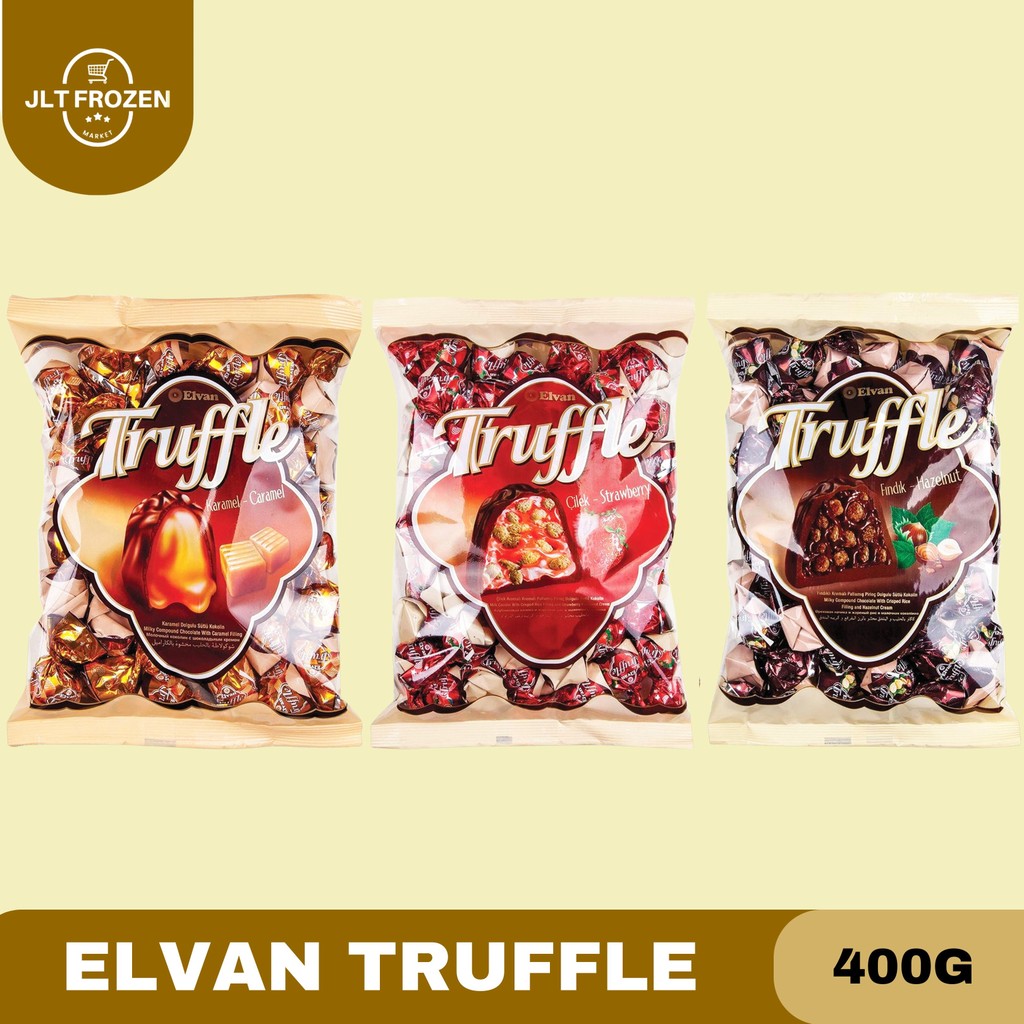 

Elvan Truffle Kemasan 400g Hazelnut / Strawberry / Caramel / Coklat / Cokelat Turki / Naraya